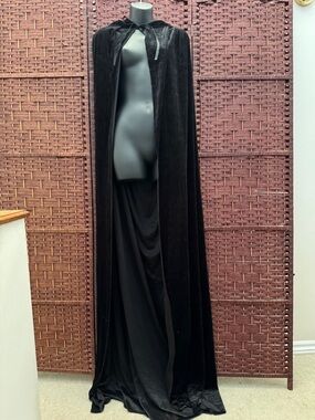 Extra Long Black Velvet Hooded Cape | OS | NWOT